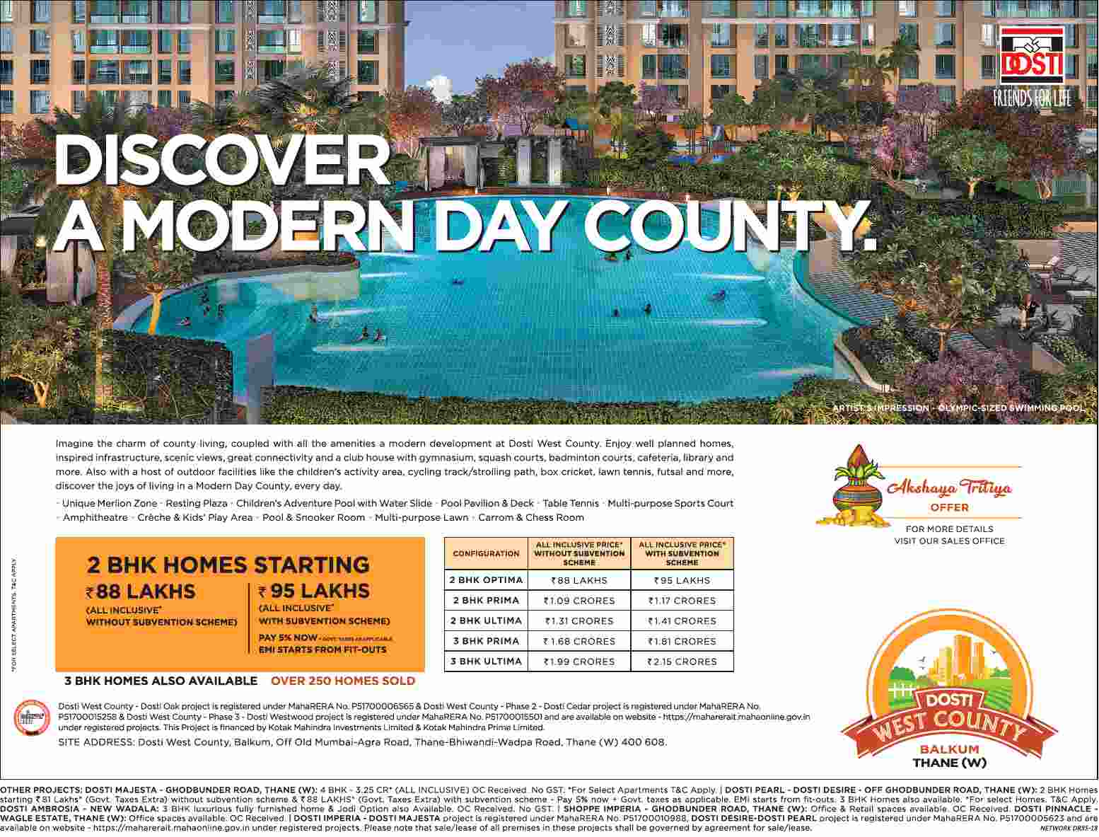 Avail Akshaya Tritiya offer by booking your home at Dosti West County in Mumbai